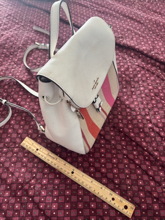 kate spade White Leather Backpack with Pink & Red Stripes